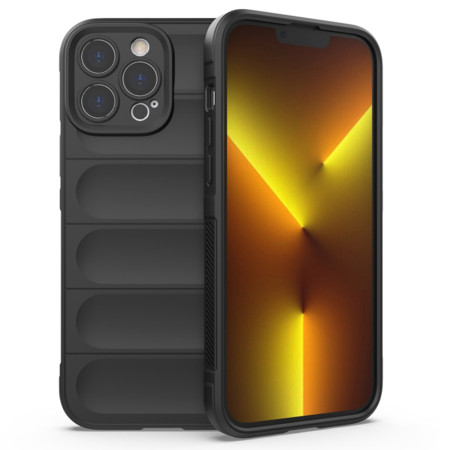Husa pentru iPhone 13 Pro Max, Antisoc, Margini cu Striatii, Design Minimalist, Black