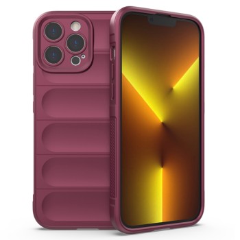Husa pentru iPhone 13 Pro Max, Antisoc, Margini cu Striatii, Design Minimalist, Bordeaux