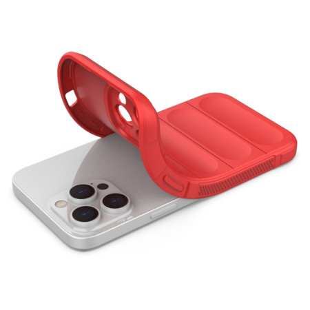 Husa pentru iPhone 14 Pro Max, Antisoc, Margini cu Striatii, Design Minimalist, Red