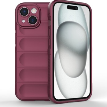 Husa pentru iPhone 15, Antisoc, Margini cu Striatii, Design Minimalist, Bordeaux