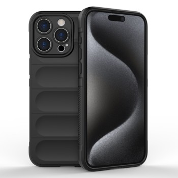 Husa pentru iPhone 15 Pro, Antisoc, Margini cu Striatii, Design Minimalist, Black