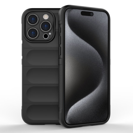 Husa pentru iPhone 15 Pro, Antisoc, Margini cu Striatii, Design Minimalist, Black