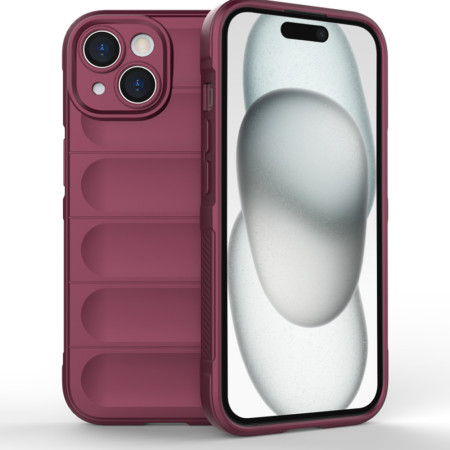 Husa pentru iPhone 15 Plus, Antisoc, Margini cu Striatii, Design Minimalist, Bordeaux