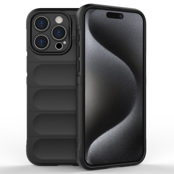 Husa pentru iPhone 15 Pro Max, Antisoc, Margini cu Striatii, Design Minimalist, Black