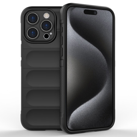 Husa pentru iPhone 15 Pro Max, Antisoc, Margini cu Striatii, Design Minimalist, Black