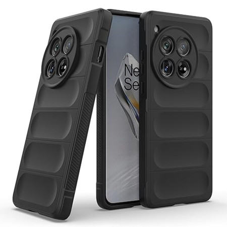 Husa pentru OnePlus 12, Antisoc, Margini cu Striatii, Design Minimalist, Black