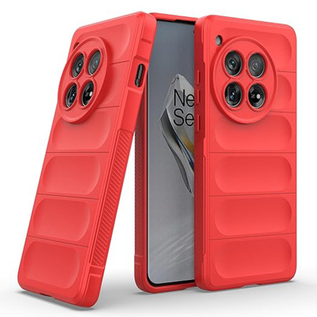 Husa pentru OnePlus 12, Antisoc, Margini cu Striatii, Design Minimalist, Red