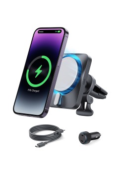 ESR - Car Holder with Wireless Charger CryoBoost (2B513) - Magnetic MagSafe for Air Vent, Apple MFi Certified, 15W - Silver