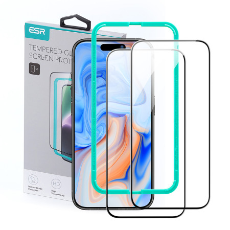 Folie pentru iPhone 15 set 2 buc ESR Tempered Glass, Black