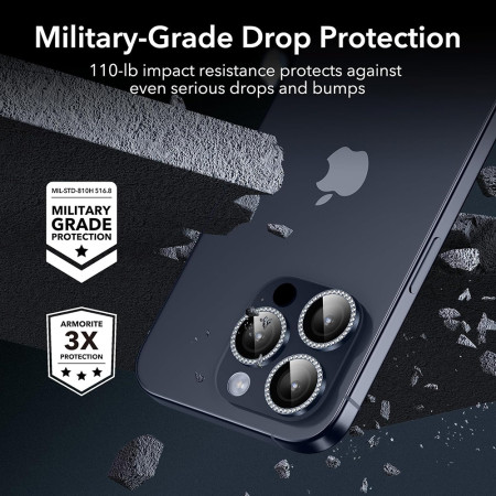 Folie Camera pentru iPhone 15 Pro / 15 Pro Max ESR Lens Protector Tempered Glass, Rhinestone