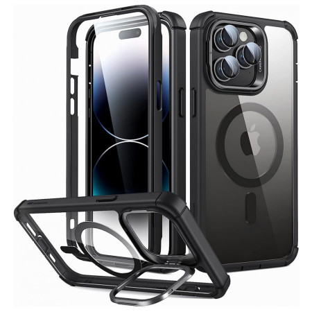 Husa telefon iPhone 14 Pro Max si Folie ESR Shock Armor Kickstand HaloLock, Clear Black