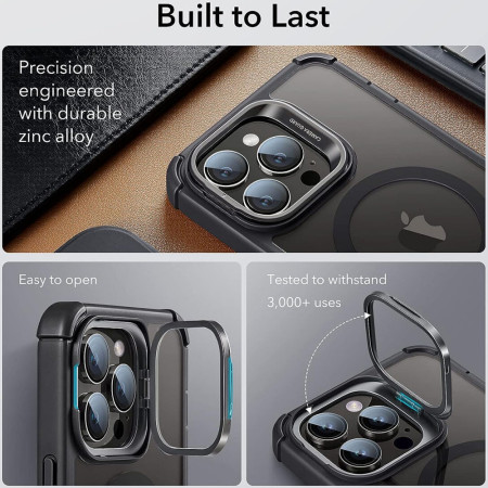 Husa telefon iPhone 14 Pro Max si Folie ESR Shock Armor Kickstand HaloLock, Clear Black