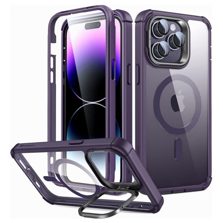 Husa telefon iPhone 14 Pro Max si Folie ESR Shock Armor Kickstand HaloLock, Clear Purple