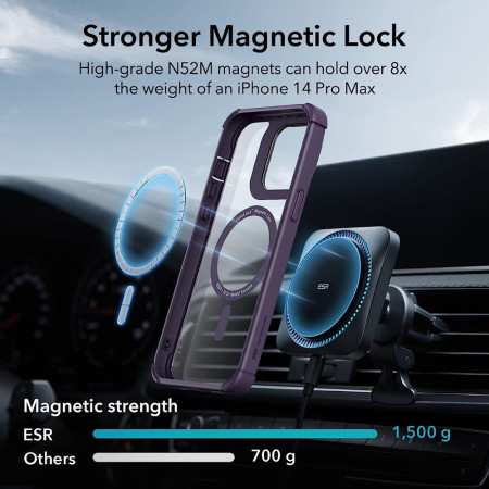 Husa telefon iPhone 14 Pro Max si Folie ESR Shock Armor Kickstand HaloLock, Clear Purple