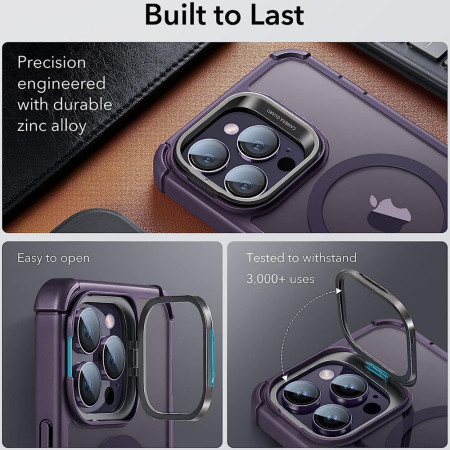 Husa telefon iPhone 14 Pro Max si Folie ESR Shock Armor Kickstand HaloLock, Clear Purple