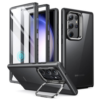 Husa pentru Samsung Galaxy S23 Ultra + Folie, ESR Shock Armor Kickstand, Clear Black
