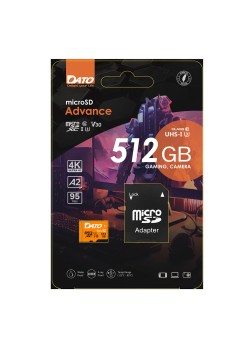 Card de Memorie cu Adaptor, Micro SDXC, 512GB, U3, A2, V30 - Dato Advance (DTTF512GU3A2V30A) - Black