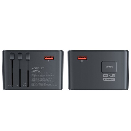 Adaptor pentru Priza 3x Type-C, EU, UK, AUS, US, GaN, PD75W - Acefast - Black