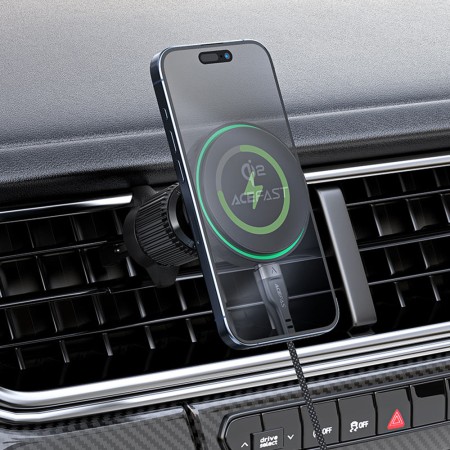 Suport Auto Wireless pentru Telefon, LED Ambient Light, Qi2, 15W - Black