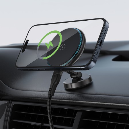 Suport Auto pentru Apple, 360° Rotation, LED Ambient Light, Magnetic Grip - Black