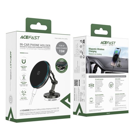 Suport Auto pentru Apple, 360° Rotation, LED Ambient Light, Magnetic Grip - Black