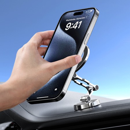 Suport Auto cu Magnet pentru Telefon, Universal, Ajustabil - Metal Gray