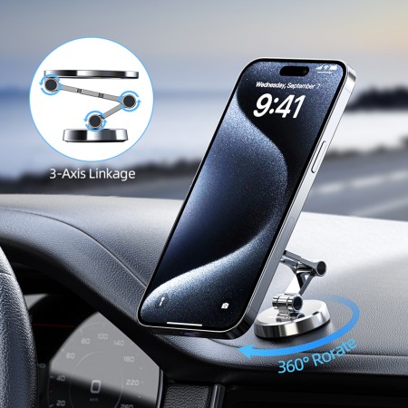 Suport Auto cu Magnet pentru Telefon, Universal, Ajustabil - Metal Gray