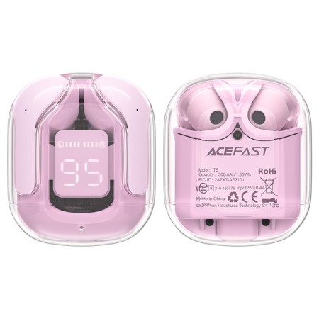 Casti Type-C, Bluetooth 5.3, IPX4, ENC, LED Display Digital - Acefast - Pink Lotus