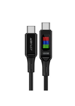 Cablu de date Type-C to Type-C, Fast Charging, 100W, 5A, LED Display, 1.2m - Acefast - Black