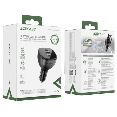 Incarcator pentru Masina 2x USB, 165W, Fast Charging, Temperature Control - Acefast - Black