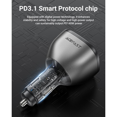 Incarcator pentru Masina 2x USB, 165W, Fast Charging, Temperature Control - Acefast - Black
