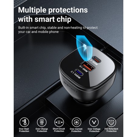 Incarcator pentru Masina 2x USB, 165W, Fast Charging, Temperature Control - Acefast - Black
