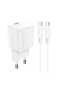 Acumulator pentru Priza, Type-C, GaN, 30W, Power Delivery cu Cablu USB-C - Acefast - White
