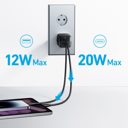 Incarcator Priza Tip-C, USB, 33W, Anker 323, Black