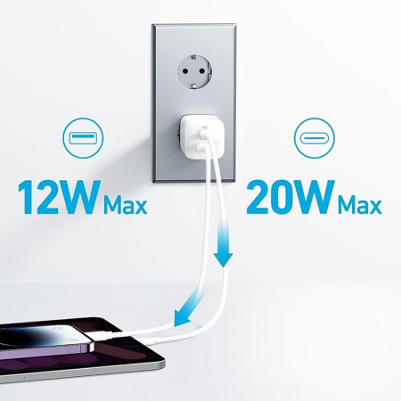 Incarcator Priza Tip-C, USB, 33W, Anker, White