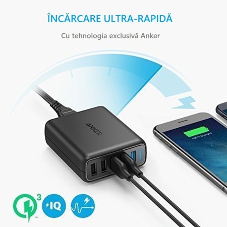 Incarcator 5 x USB, 65W, PowerIQ - Anker (A2054L11) - Black