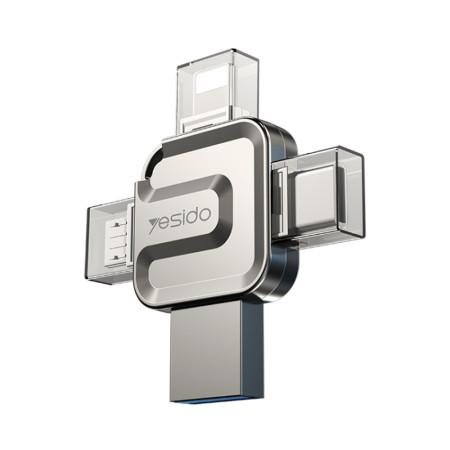 Card de memorie Yesido 4in1 OTG, USB, Type-C, Micro-USB, Lightning, 5Gbps, 256GB, Grey