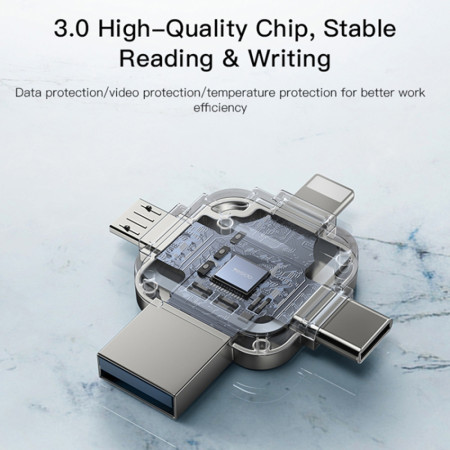 Card de memorie Yesido 4in1 OTG, USB, Type-C, Micro-USB, Lightning, 5Gbps, 256GB, Grey