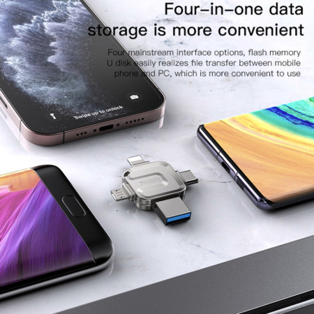 Card de memorie Yesido 4in1 OTG, USB, Type-C, Micro-USB, Lightning, 5Gbps, 256GB, Grey