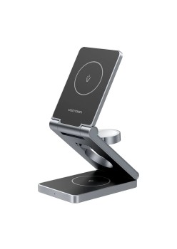 Incarcator wireless 3in1 Fast Charging, Indicator LED, Compatibilitate MagSafe - Vention (FGFH0) - Silver