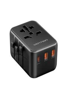 Adaptor pentru Priza EU la US, UK, AUS, Type-C, 2x USB, Fast Charging, 20W - Vention (FJEB0) - Black