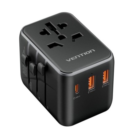 Adaptor pentru Priza EU la US, UK, AUS, Type-C, 2x USB, Fast Charging, 20W - Vention (FJEB0) - Black