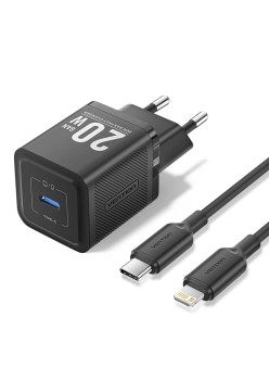 Incarcator pentru priza EU, Type-C, 20W, GaN, cablu USB-C la Lightning, 1m - Vention (TZ-FEPB0-EU-02) - Black