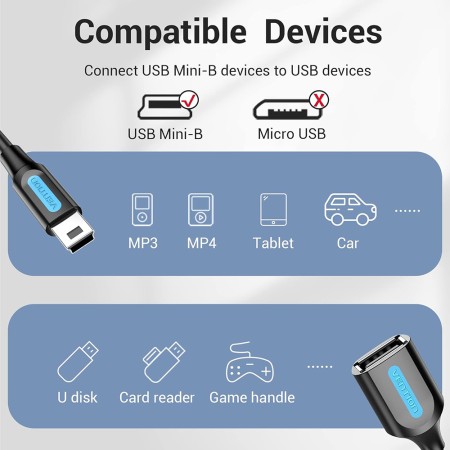 Adaptor OTG, USB-B la USB 2.0, 480Mbps, 0.15m - Vention (CCTBB) - Black