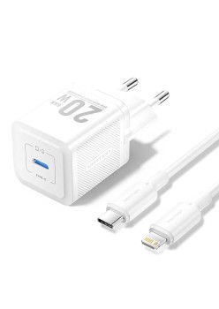 Incarcator pentru priza EU, Type-C, 20W, GaN, cablu USB-C la Lightning, 1m - Vention (TZ-FEPW0-EU-02) - White