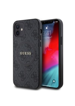 Husa pentru iPhone 12 / iPhone 12 Pro - Guess 4G Ring Classic Logo MagSafe (GUHMP12MG4GFRK) - Black