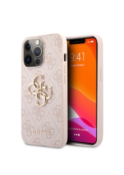 Husa pentru iPhone 13 Pro - Guess Leather 4G Metal Logo (GUHCP13L4GMGPI) - Pink
