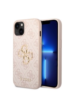 Husa pentru iPhone 14 - Guess Leather 4G Metal Logo (GUHCP14S4GMGPI) - Pink