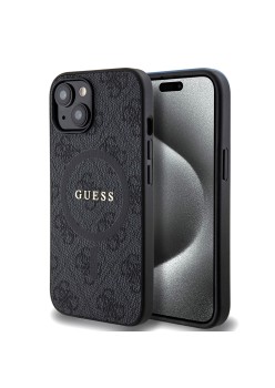 Husa pentru iPhone 15 - Guess 4G Ring Classic Logo MagSafe (GUHMP15SG4GFRK) - Black