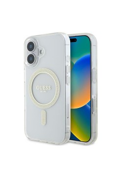 Husa pentru iPhone 16 - Guess IML Glitter Circle MagSafe (GUHMP16SHFGERET) - Clear
